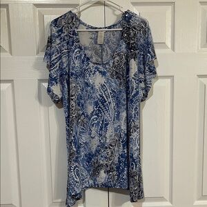 Elegant Blue and White Paisley Blouse